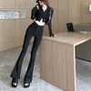 Pantalon Femme Lucyever coréen High Waied costume femme été mince élastique maigre évasé femmes élégant sac hanche large jambe pantalon