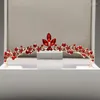 Grampos de cabelo barroco clássico coroa casamento noiva acessórios elegante doce e simples vermelho para mulheres princesa