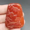 Certified Red Natural A Agate Chalcedony Carved Landscape Painting Pendant