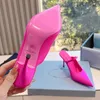 Stiletto Heels Sandals Tasarımcılar Ayakkabı Saten Slingback Bayan Elbise Ayakkabı 9cm Yüksek Topuklu Pompalar Lüks Tasarımcı Sandal 35-42 Kutu