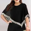 Calças de duas peças femininas 2023 outono inverno fechando plus size cor pura lantejoulas moda irregular top conjunto de duas peças