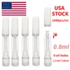 USA STOCK 0.8ml Full Ceramic Vape Cartridges E-cigarette Carts Atomizers Thick Oil Empty Glass Tank Snap in Tip Ceramic Coil Vaporizer 4 Holes 510 thread Lead Free Carts