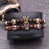 STRAND Luxe Micro Pave Black CZ Zirconia King Crown Charmel Bracelet Men Natural Red Tiger Eye Stone Bead Erkek Bileklik