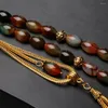 Strand Stone Tasbih 33 Beads Peacock Agate Misbaha Gold Color Tassel Muslim Rosary Oval 8 12mm Islamic Prayer Beads Eid Gift Tasbeeh