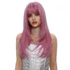 Perucas sintéticas rosa em camadas peruca feminina moda longa reta cabelo fino videira rosa roxo conjunto de cabeça de fibra química