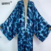 Kvinnors badkläder Winyi Kimono Summer Leopard Print Vestidos Bikini Cover-up Elegant Cardigan Sexig Holiday Maxi Beach Swimsuit Evening Party Party