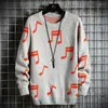 Herrtröjor Spring och Autumn Sweater Korean Fashion Harajuku Music Note Men Casual Street Wear Pullover