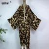 Kvinnors badkläder Winyi Kimono Summer Leopard Print Vestidos Bikini Cover-up Elegant Cardigan Sexig Holiday Maxi Beach Swimsuit Evening Party Party