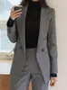 Calças femininas de duas peças escritório senhora elegante casual sólido blazer pantsuit mulheres moda vintage jaquetas de negócios e peças roupas femininas