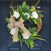 Couronne de porte d'entrée de fleurs décoratives facile à accrocher sans odeur cintre décoration de fête Magnolia