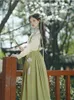 Work Dresses Retro Sweet Elegant Floral Blouse Skirt 2PCS Set Stand Collar Embriodery Button Shirt Aline Flower Pleate Midi Strip Dress