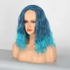 Syntetiska peruker peruk sneda lugg pannband för kvinnor peruk blå peruk kort lockigt hår syntetisk fiber pannband