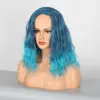 Synthetic Wigs Wig Slanted Bangs Headband for Women Wig Blue Wig Short Curly Hair Synthetic Fiber Headband