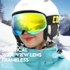 Kayak Goggles Çerçevesiz Antifog Gece Lens Kutusu Seti% 100 UV400 Koruma Snowboard Antislip Kayış Kar Erkekler İçin Kadınlar 231127