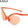 Solglasögon Y2K Sports Punk Women Men 2023 Trendy Round Semi-Rimless Sun Glasses For Ladies Steampunk Retro 2000's Eyewear