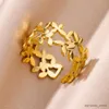 Band Rings Exquisite Leaf Finger Rings for Women Open Adjustable Gold Color Stainless Steel Ring Engagement Wedding Jewelry Gifts R231130