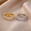 Anneaux de mariage Zircon cubique feuille anneaux pour femmes luxe brillant en acier inoxydable anneau 2023 tendance mode mariage esthétique bijoux anillos R231128