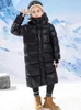 Para baixo casaco meninas meninos jaqueta longa ultra grossa parkas preto criança com capuz casacos quentes roupas de inverno para bebê acolchoado snowsuit xmp548 231128