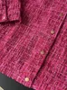 Women's Jackets UCXQ Red Long Sleeve Tweed Coat For Women Korean Single Breasted Loose Fashion Wool Weave Jacket 2023 Autumn Winter 23A5529