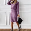 Men's Sweaters Autumn Women's Knitting Costume Turtleneck Solid Color Pullover Sweater Slim Skirt Two-Piece Set