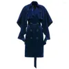 Trench-Coats Femme Mode Printemps Automne Dames Coupe-Vent Shine Irrégulier Flash Revers Double Boutonnage Moyen Long Cocoon Manteau