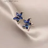 Stud Simple mignon petit cristal fleur boucles d'oreilles femmes bleu bijoux coréen Floral oreille goujons Boucle Oreille Femme YQ231128