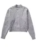 Kurtki damskie mody dzianiny Pearl Bomber Jackets Kobiety Vintage O-Neck z przodu zamek błyskawiczny z długim rękawem płaszcz żeńskie lady szarość przycięta kardigan 231128