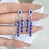 Stud Earrings Luxury Hollow Sapphire Tassel Oval Full Diamond For Womens Zircon Engagement Bridal Gift Jewelry