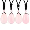 Pendant Necklaces TUMBEELLUWA Natural Rose Quartz Heart Egg Shape Reiki Healing Crystal Rope Chain Necklace Adjustable Cord For Women