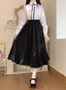 Saias japonesas de cor sólida de cor dupla camada vintage francesa aline hepburn estilo preto meia feminina longa 230428