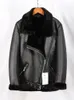 Femmes en cuir Faux luxueux manteaux d'hiver femmes épaisseur en peau de mouton femme à manches longues revers rembourré chaud noir Zip Chic veste hauts 231129