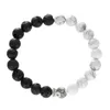 Strand Nickel Free Natural Black Agate Lava Alabaster Round Pärlor Rostfritt stål Square Armband för modemän