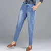 Jeans femininos 2023 Mulheres outono de inverno Cantura alta espessa fêmea grande tamanho grande calça jeans solta calças de harém casual harém j07