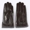 Guantes sin dedos Guantes de cuero genuino para hombres Piel de oveja masculina Pantalla táctil Invierno Cálido Mitones a prueba de viento Conducción Ciclismo Motocicleta Guantes para hombres 231128