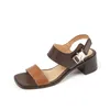 Sandaler 2023 Kvinnor naturläder 22-25 cm Cowhide Sheepskin Pigskin Mixed Color Ankle Buckle Summer Shoes Fashion