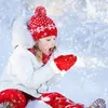 Decorações de Natal Luvas de Inverno Vermelhas Dupla Camada Quente Espessada Lã Com Punho Peludo Branco Elástico Acessórios de Malha