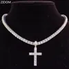 Hänghalsband män kvinnor hiphop cross halsband med 4mm zirkon tenniskedja isad ut bling hiphop smycken mode gåva217f