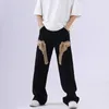 Calças masculinas Dark Black Impresso Pistola Jeans Personalizado Solto Encaixe Tubo Reto High Street Hip-Hop Calças de Perna Larga para Homens e Mulheres 231129
