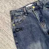 Jeans femininos designer outono e inverno novo pequeno estilo perfumado calças jeans bordado tubo reto solto calças versáteis americanas tendência 742r