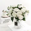 Vases 30cm Rose White Peony Artificial Flowers Bouquet 5 Big Head and 4 Bud Fake for Home Wedding Decoration Indoor 230428