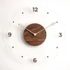 Wall Clocks Fashion Simple Glass Clock Room Living Decoration Conference Solid Wood Home Accessories