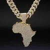 Fashion Crystal Africa Map Pendant Necklace For Women's Hip Hop Accessories Smycken Halsband Choker Cuban Link Chain Gift240m