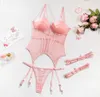 Sexy Set MIRABELLE Dessous-Sets für Frauen Gepolsterte Damenunterwäsche Outfit G-String Transparentes Bilizna-Set Push-Up-Spitzenkorsett-Oberteil Strumpfband P230428