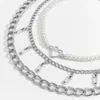 Chaînes broche gland chaîne collier ensemble pour les femmes amour coeur breloque perle plusieurs couches tour de cou bijoux