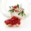 Brooches Fashion Red Crystal Christmas Brooch Shoes Flower Green Leaf Pins Boot Women Girl Jewelry Year Gifts