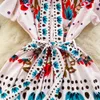 Casual Dresses 2023 Summer Bohemian Long Dresses Women Flying Sleeve Bow Tie Collar Floral Dot Print High Wasit Vestidos Robe