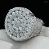 Cluster Rings Fashion Hollow Out Round Crystal Ladies Ring Micro Paved Full Bling Iced Zircon For Women Men Party Jewelry