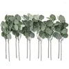 Dekorative Blumen 12/24 Stück künstliche Eukalyptus-Blattstiele mit weißen Samen-Grünpflanzen-Blumenstrauß für Feiertagsdekoration
