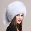 Breda randen hattar hink vinter kvinnor mode äkta päls hatt naturliga huvudbonader ryska utomhusmössa damer tjockare varma mössor 231128