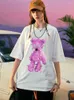 Damen T-Shirts Rosa Plüsch Teddybär Kawaii Druck T-Shirt Damen Harajuku Y2K Tops Sommer Baumwolle Kurzarm Lose Übergroßes Shirt